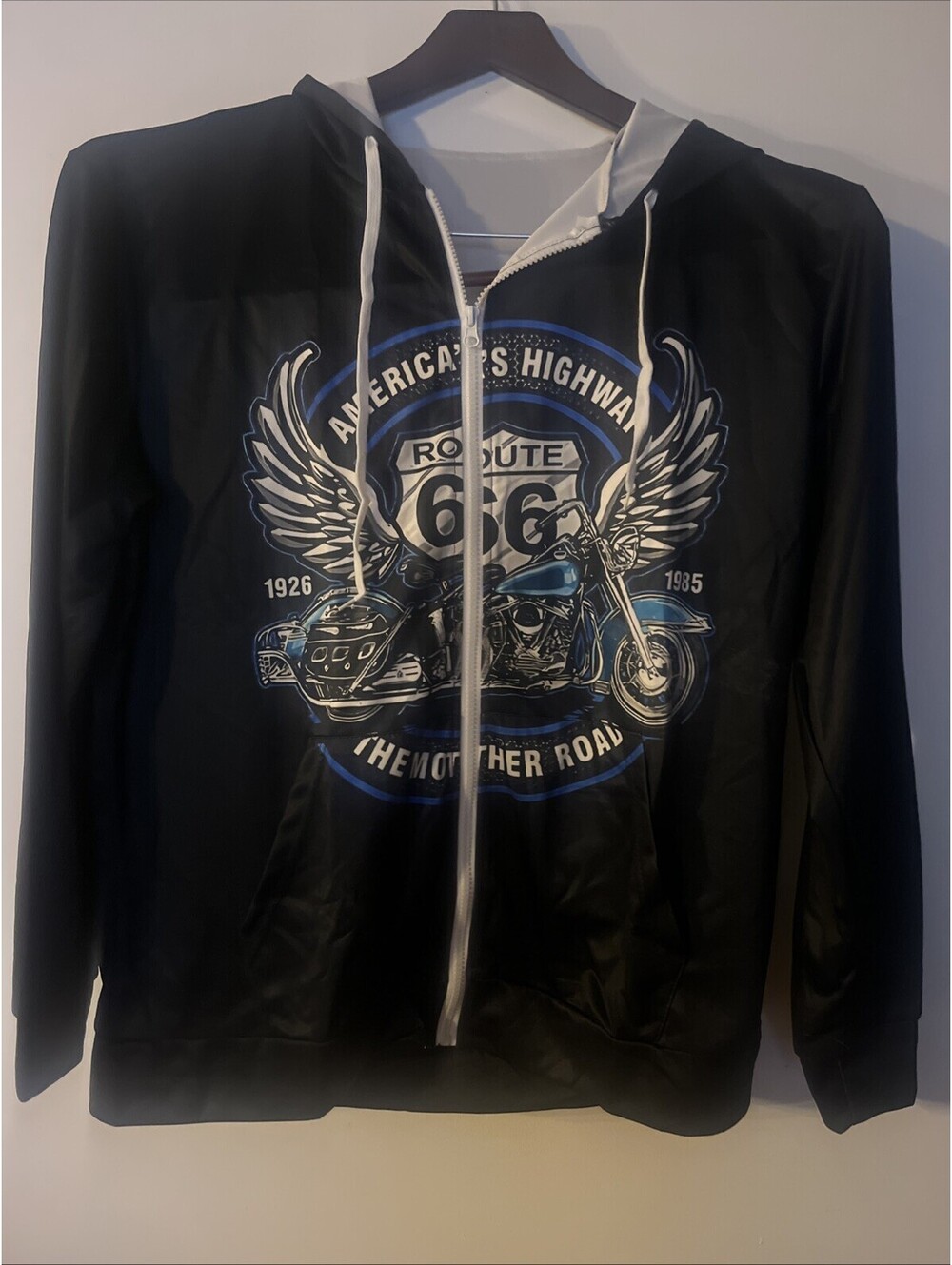 Route 66 America's Highway Zip Up Hoodie Men's XL Black Biker Graphic Sweatshirt